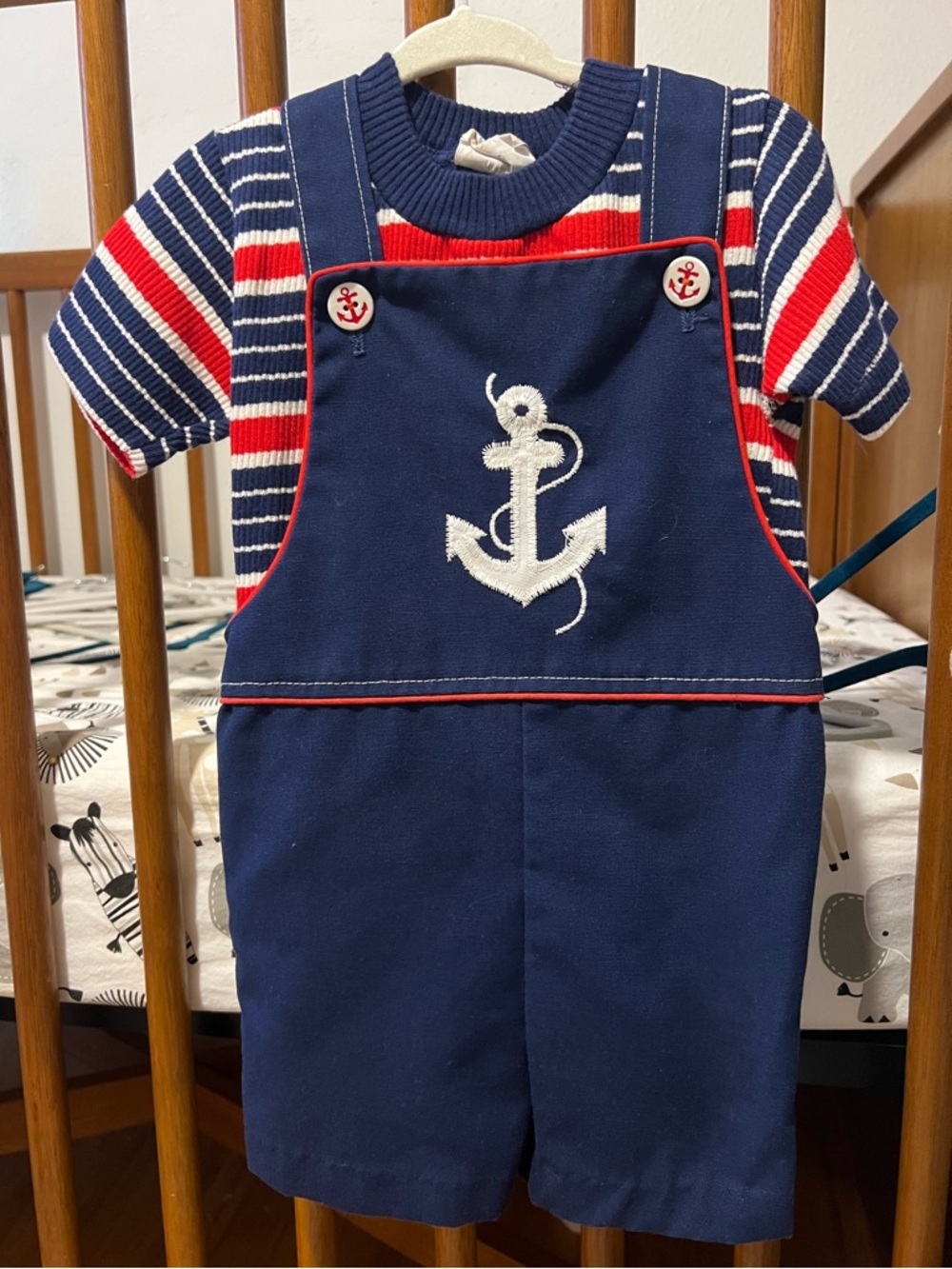Vintage Nautical Anchor Romper with Striped Tee